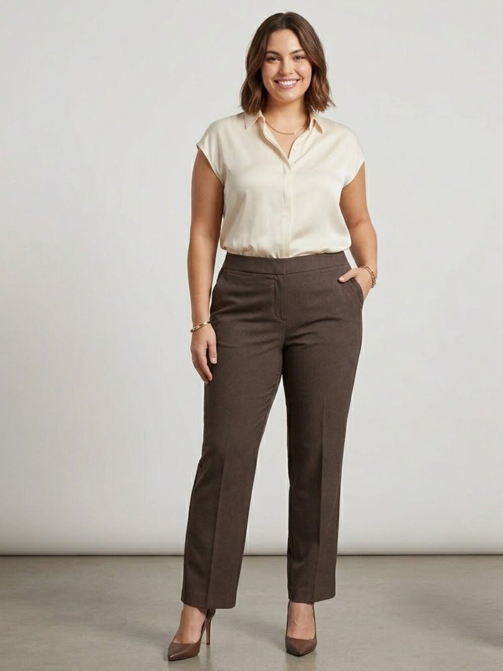 Plus Size Brown Work Pants 20W Straight Leg Catherines
